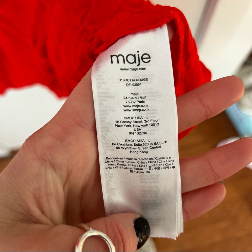 Maje Rutta Red Ruffled Crepe Mini Dress Size 2 US 6 - Picture 12 of 12
